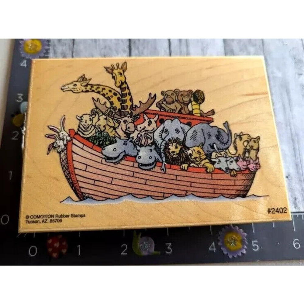 Comotion Noah's Ark Animals 2402 Religious Rubber Stamp Wood #B8